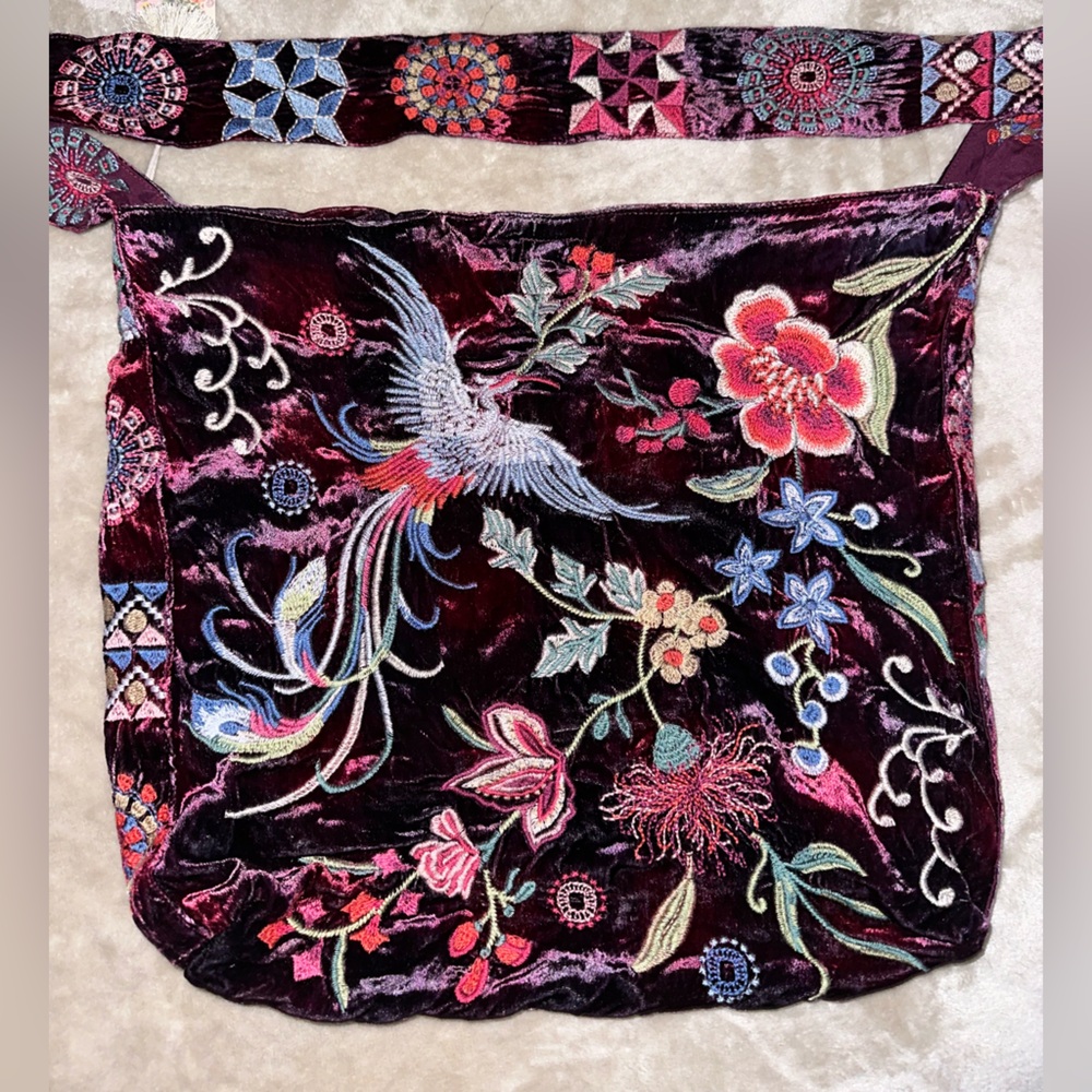 Johnny Was Floral Embroidered Velvet Tote - Burgundy and Multicolor